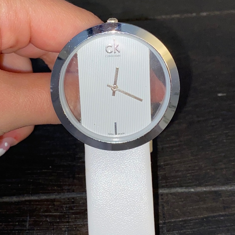 Calvin Klein White and Silver Minimalist Women's Watch